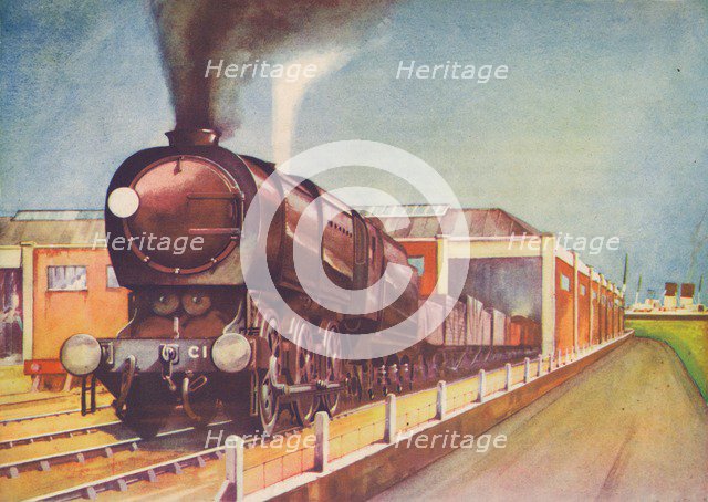 'Latest Austerity Freight Engine, S.R., at Southampton Docks', 1940. Artist: Unknown.