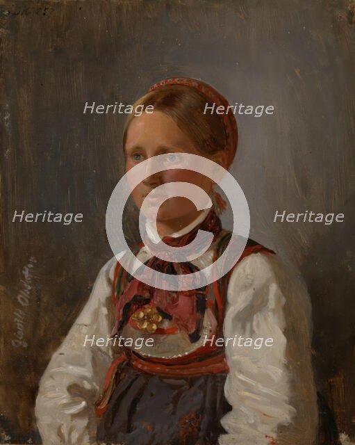 Portrait of Gunild Olsdatter from Tinn, 1848. Creator: Adolph Tidemand.