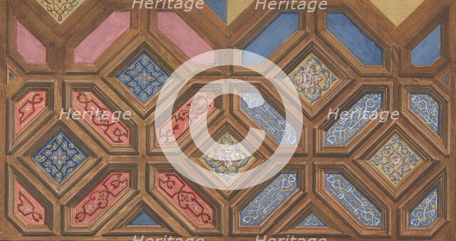 Alternate designs for the decoration of a coffered ceiling, 1840-97. Creators: Jules-Edmond-Charles Lachaise, Eugène-Pierre Gourdet.