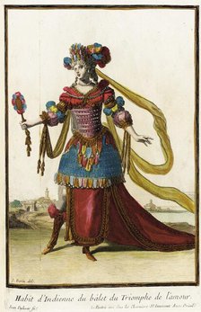 Recueil des modes de la cour de France, 'Habit d'Indienne du Balet du Triomphe de l'Amour', 1703-04. Creators: Jacques Le Pautre, Jean Doliver, Jean Berain.