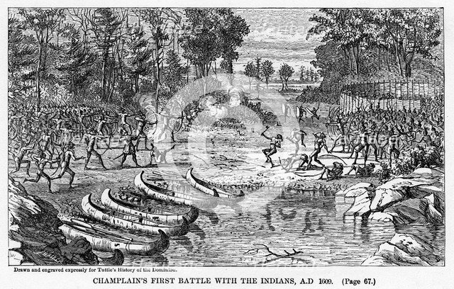 'Champlain's First Battle with the Indians, AD 1609', (1877). Artist: Unknown
