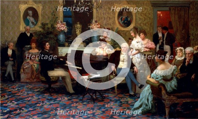 Chopin Playing the Piano in Prince Radziwill's Salon, 1887. Artist: Siemiradzki, Henryk (1843-1902)