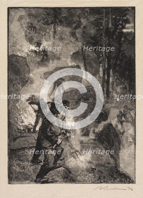 Fontainebleau Forest: Fern Burners (La Forêt de Fontainebleau: Les brûleurs de fougères), 1890. Creator: Auguste Louis Lepère (French, 1849-1918); A. Desmoulins, Published in Revue Illustrée, 1887-90.