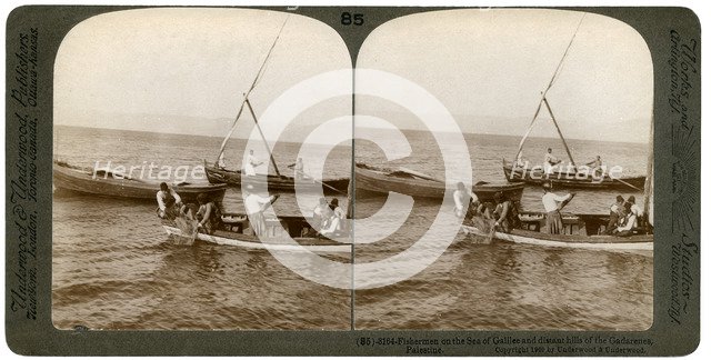 Fishermen on the Sea of Galilee, Palestine, 1900.Artist: Underwood & Underwood