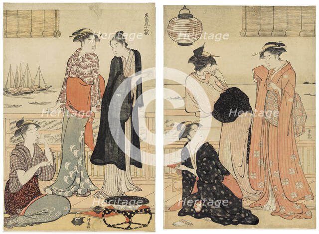 The Sixth Month, Enjoying the Evening Cool in a Teahouse, from the series The Twelve..., About 1783. Creator: Torii Kiyonaga.