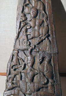 Detail of woodcarving from a Viking sledge, 9th century. Artist: Unknown
