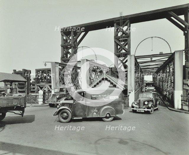 Traffic driving on to the Woolwich Ferry, London, 1945. Artist: Unknown.