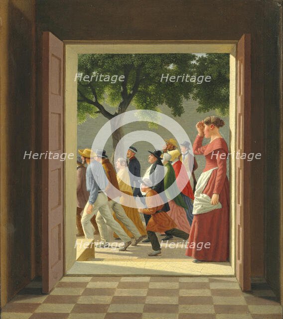 View through a door to running figures, 1845. Creator: Eckersberg, Christoffer-Wilhelm (1783-1853).
