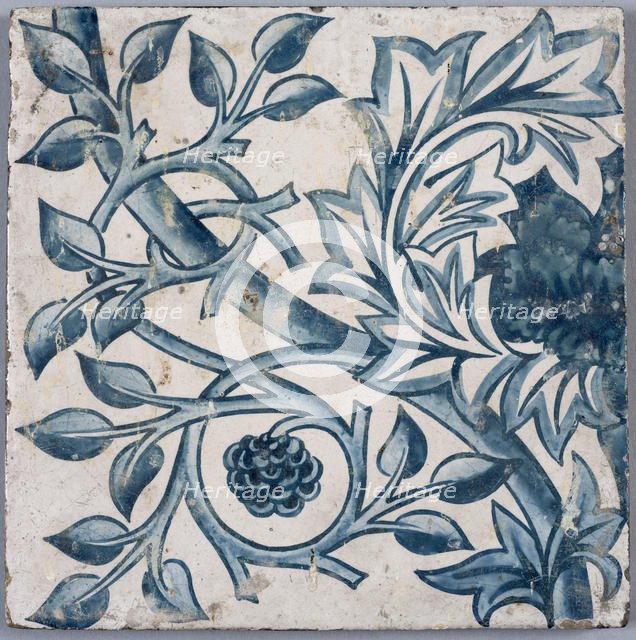 Blue floral motif. Tile, 1870s-1880s. Creator: Morris, William (1834-1896).