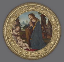 Adoration of the Child with Young St John the Baptist-Tondo, Early 16th century. Creator: Follower of Lorenzo di Credi.