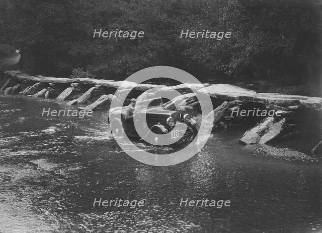 Triumph competing in the Mid Surrey AC Barnstaple Trial, Tarr Steps, Exmoor, Somerset, 1934. Artist: Bill Brunell.