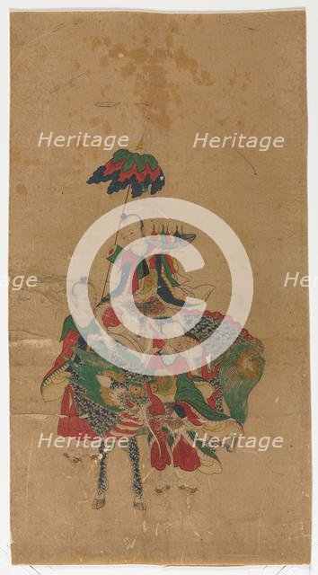 Daoist Immortal on a Kilin and Two Attendants, late 1800s. Creator: Unknown.