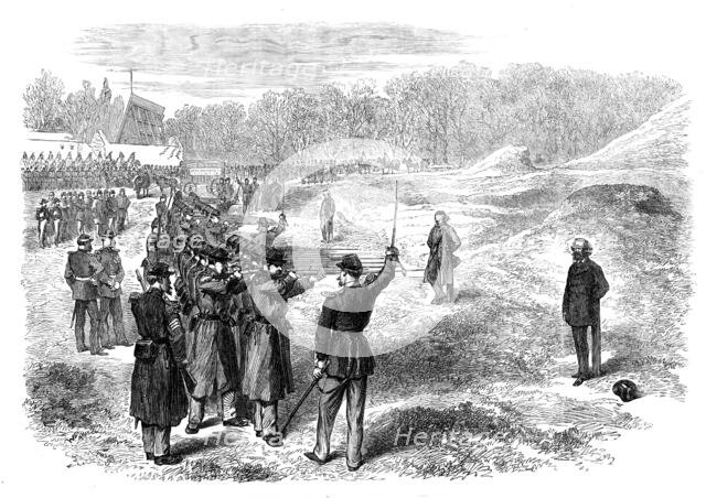 Execution of Rossel, Ferré, and Bourgeois at Satory, near Paris, 1871. Creator: Unknown.