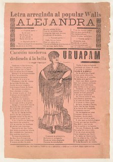 Broadsheet with two narrative love ballads about desirable women, woman wearin..., 1915 (published). Creator: José Guadalupe Posada.