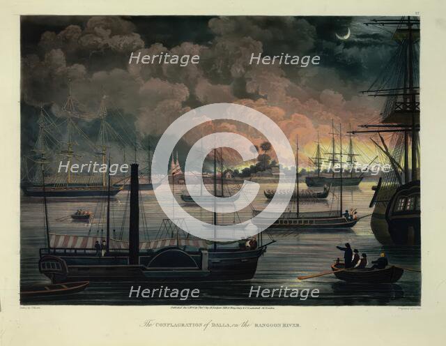 The Conflagration of Dalla on the Rangoon River, 1825. Creator: Joseph Moore.