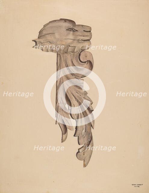 Wood Carving - Profile Face, c. 1939. Creator: Gerard Barnett.