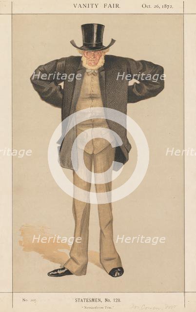 Vanity Fair: Statesman, No. 128 "Newcastle-on-Tyne", 1872. Creator: James Tissot (French, 1836-1902); Published in Vanity Fair, vol. VIII, July to December, 1872, p. 134. Mr. Joseph Cowen, M.P..