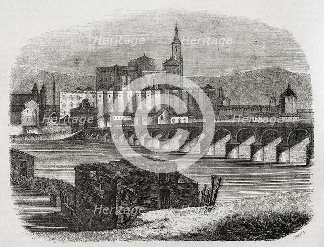 Roman Bridge over the Guadalquivir river, also called the Old Bridge, Cordoba, Spain, 1852. Creator: Ildefonso Cibera.