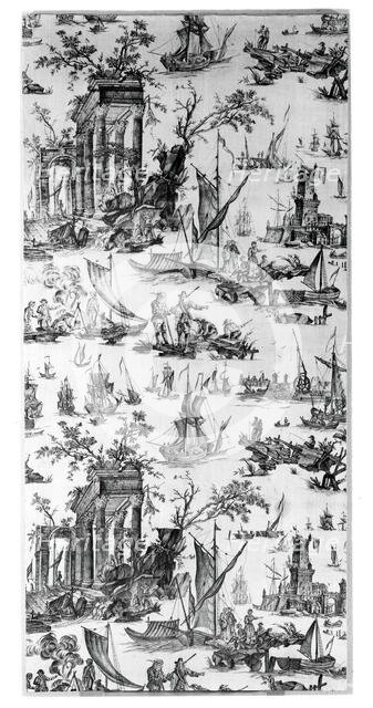 Le Port de Mer (The Seaport) (Furnishing Fabric), Nantes, c. 1780. Creator: Unknown.
