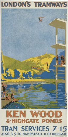 'Kenwood and Highgate Ponds', London County Council (LCC) Tramways poster, 1927. Artist: Van Jones