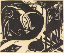 Two Mythical Animals (Zwei Fabeltiere), 1914. Creator: Franz Marc.