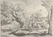 Landscape with a town in the background at the right, a winding road in the foregroun..., 1580-1600. Creator: Anon.