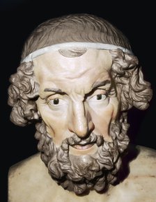 Marble portrait bust of Homer, Roman, from Baiae, Campania, Italy, 1st-2nd century.  Artist: Unknown.