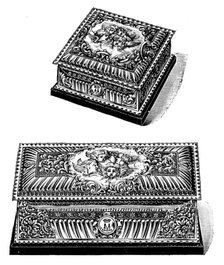 Silver gilt caskets for the toilet-table presented to the Duchess of York by Mr. Walter Mappin, 1895 Creator: Unknown.