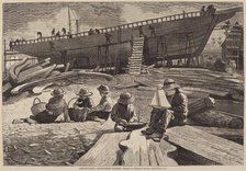 Ship-Building, Gloucester Harbor, published 1873. Creator: Winslow Homer.
