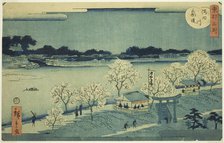 The Mimeguri Embankment on the Sumida River (Sumidagawa Mimeguri tsutsumi), from the serie..., 1862. Creator: Utagawa Hiroshige II.