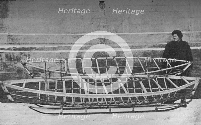 Skeletons o Kayak for One Man (Bamboo), and Double Kayak, lying on a Hand-Sledge', 1894, (1897). Artist: Unknown.