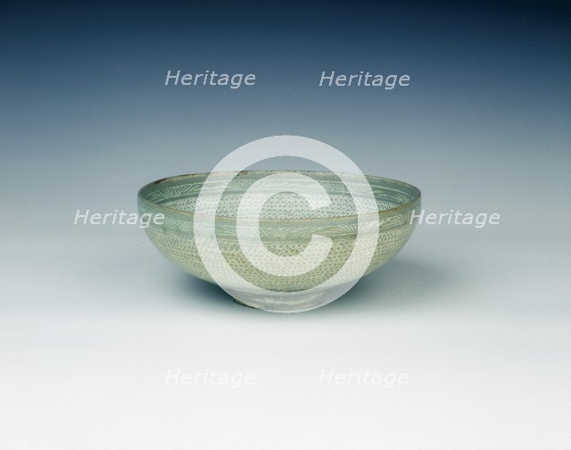 Punch'ong celadon bowl with stamped decoration, Choson dynasty, Korea, 15th century. Artist: Unknown
