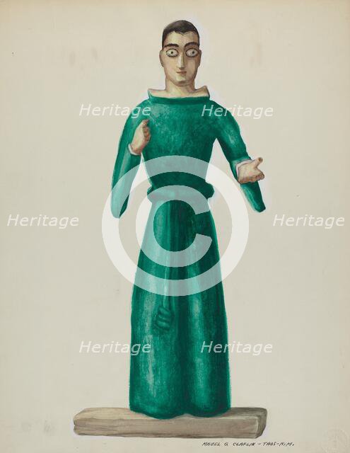 Wooden Santo in Bright Green Dress, 1935/1942. Creator: Majel G. Claflin.