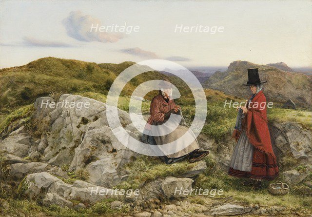 'Welsh landscape with two woman knitting', 1860. Artist: William Dyce.