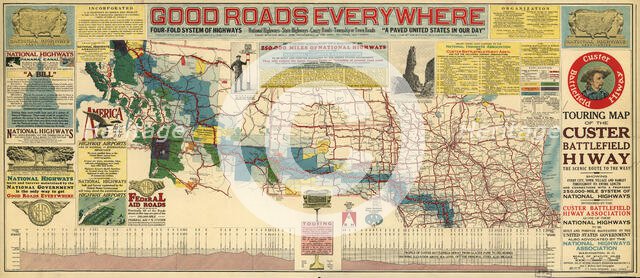 Touring map of the Custer Battlefield Hiway: the scenic route to the west, 1925. Creators: John C. Mulford, C. C. Faunce.