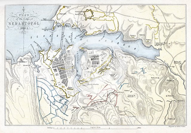 Map showing the Siege of Sevastopol, Crimean War, 1854-1855, (1893).Artist: Robert Walker