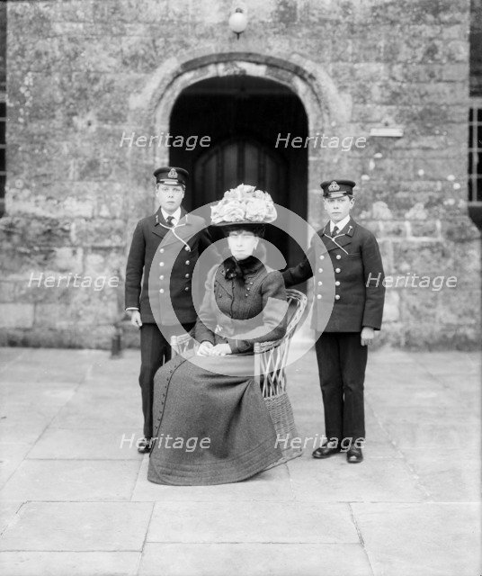 The Princess of Wales with Prince Edward and Prince Albert, Barton Manor, Isle of Wight, 1909. Creator: Kirk & Sons of Cowes.