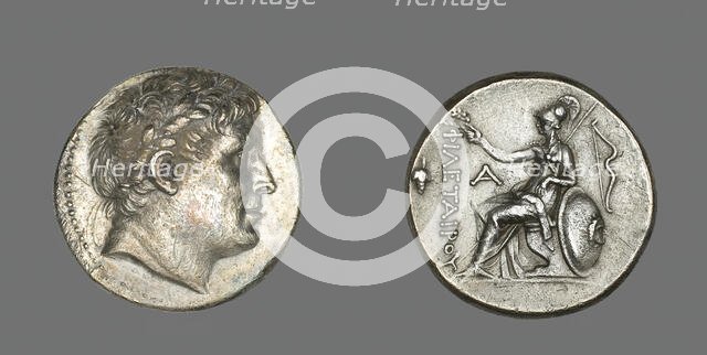 Tetradrachm (Coin) Portraying Philetairos of Pergamon, 241-197 BCE, Issued by Attalos I..., 282-263  Creator: Unknown.