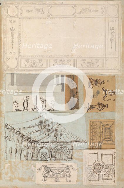 Page from a Scrapbook containing Drawings and Several Prints of Architecture, Int..., ca. 1800-1850. Creators: Workshop of Charles Percier, Workshop of Pierre François Léonard Fontaine.