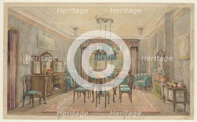 Dining room with green canapé, c.1925. Creator: Monogrammist HK.