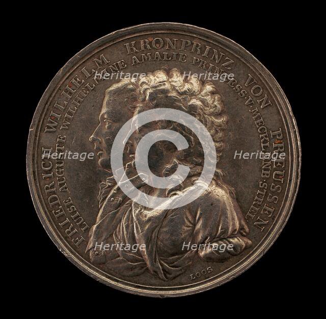 Marriage Medal of Crown Prince Frederick William of Prussia and Princess Louise..., [obverse], 1793. Creators: Daniel Friedrich Loos, Friedrich Wilhelm Loos.