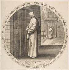One Begs in Vain at the Door of the Deaf, from Twelve Flemish Proverbs, ca. 1568. Creator: Jan Wierix.