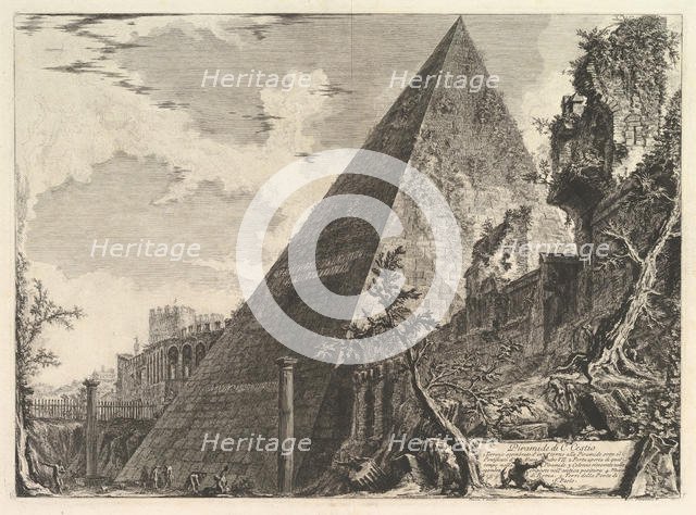 The Pyramid of Gaius Cestius, from Vedute di Roma (Roman Views), ca. 1756. Creator: Giovanni Battista Piranesi.