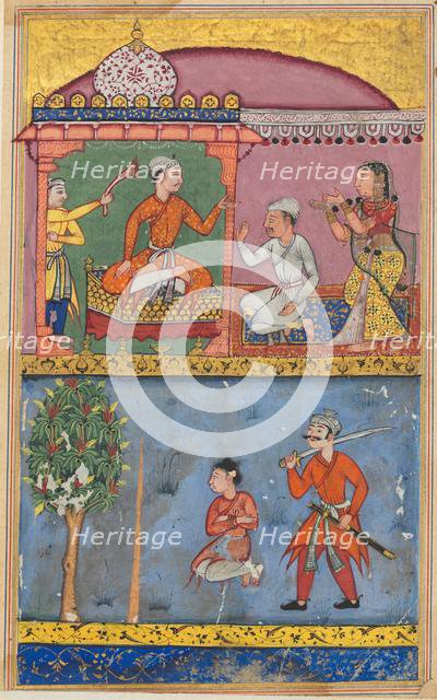 Page from Tales of a Parrot (Tuti-nama): Eighth night: The handmaiden appeals..., c. 1560. Creator: Tara Chand (Indian).