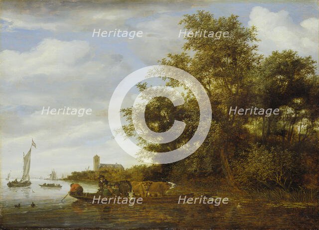 River Landscape with Ferry, 1664. Creators: Jan van Goyen, Aert van der Neer.