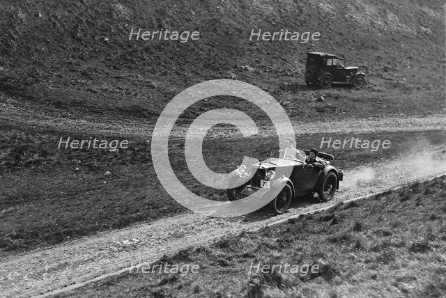 MG M type of FN Foster competing in the MCC Sporting Trial, Litton Slack, Derbyshire, 1930. Artist: Bill Brunell.
