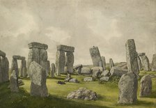 The Interior of Stonehenge in its present state, showing interior of stones, man and dog, 1824-1839. Artist: Henry Browne.