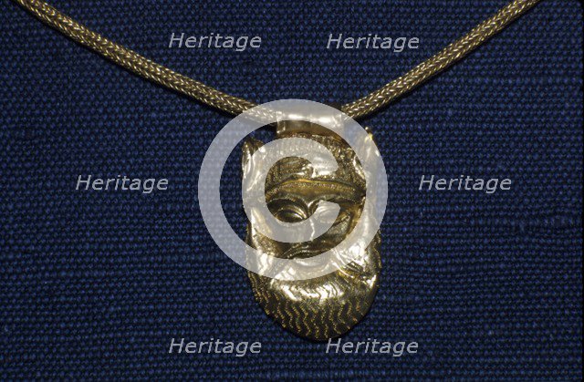 Gold Pendant  of Satyr's Head from Caere, Etruscan Jewellery, c500 BC.  Artist: Unknown.