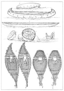 Sioux canoes and Chippewa snowshoes, 1841.Artist: Myers and Co