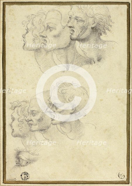 Sketches of Three Male Heads in Profile, 1580/1600. Creator: Unknown.
